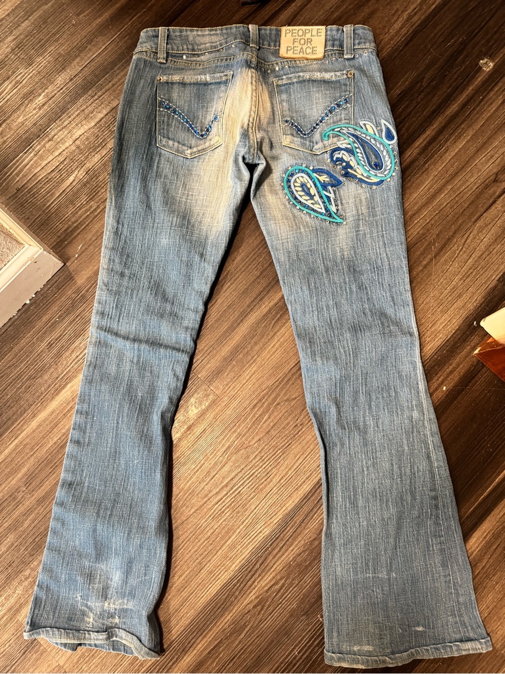 Women's Light Blue Bootcut Jeans with Paisley Embroidery